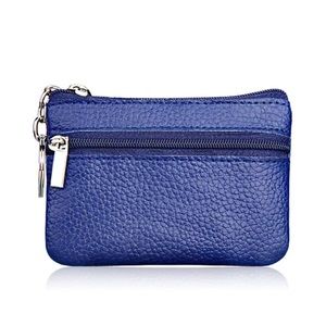 Soft Leather Change Purse with Key Ring, Blue
